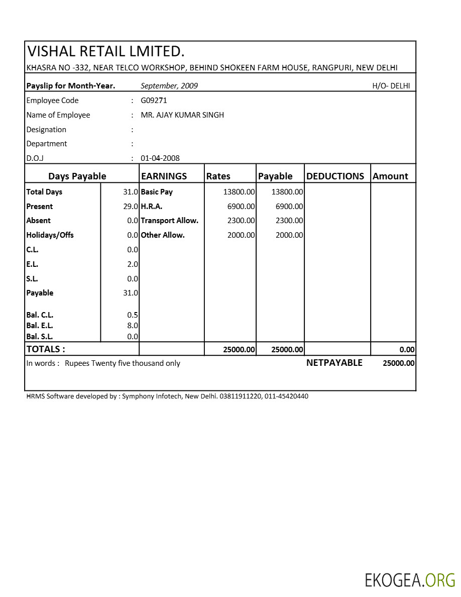 Modèle de fiche de paie Vishal Retail LTD aux formats Excel et PDF.pdf, 1